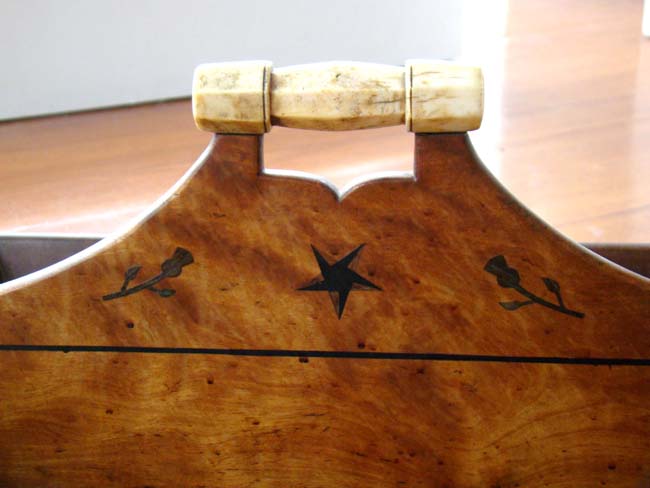 A beautiful 19th century whale ivory mounted inlaid burled maple cutlery tray — image 2